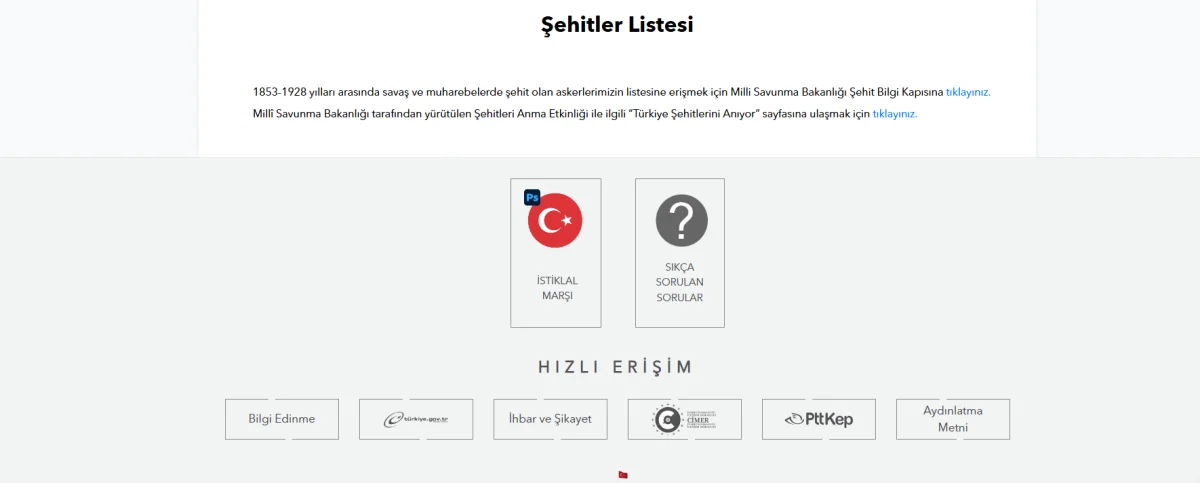 MSB şehit bilgisi sorgulama ekranı